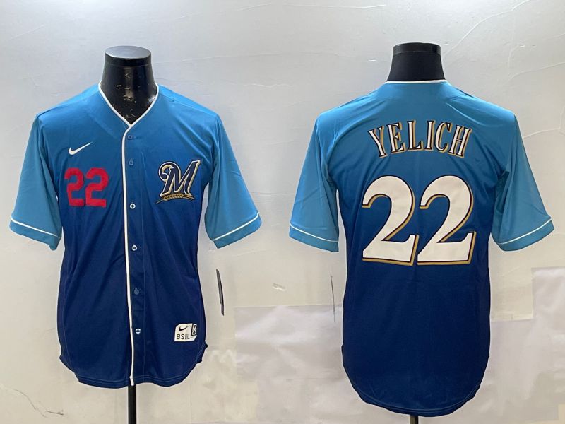 Men Milwaukee Brewers #22 Yelich Blue Fashion Game 2025 Nike MLB Jersey style 2->milwaukee brewers->MLB Jersey